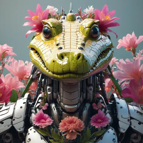 Symmetry, aesthetic, extremely detailed, symmetrical, Symmetry!! portrait of a robot crocodile, floral! horizon zero dawn machine, intricate, elegant, highly detailed, digital painting, artstation, concept art, smooth, sharp focus, illustration, art by art...