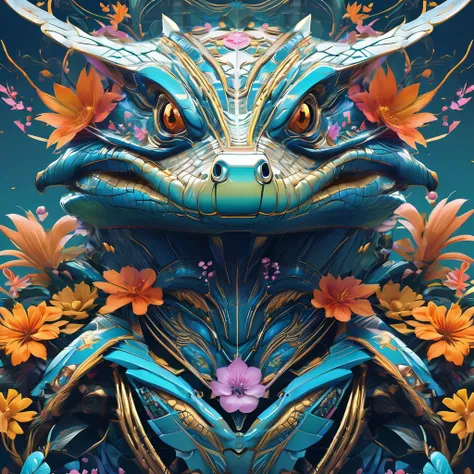 symmetry, aesthetic, extremely detailed, symmetrical, symmetry!! portrait of a robot crocodile, floral! horizon zero dawn machin...