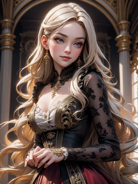 { - anatomy error}(Masterpiece - Ultra-detailed, very high resolution) Prepare to be enchanted by a true masterpiece that combines ultra-detailed art with high-resolution rendering. This work depicts a mesmerizing woman with very long blond hair (1.3) and ...