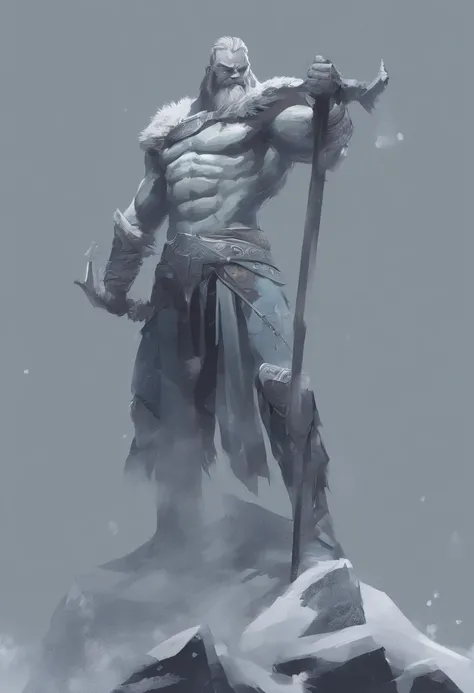 Nordic style，norse mythology，Yumir, huge的身体，muscular, nordic clothing, huge，frozen background， Ice giant, whole body, shooting type: wide flat style: surreal, photorealism, Cinematography--ar 9:16