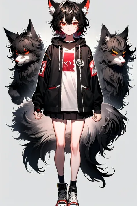 nue,  fox head, wolf carcass, xiaoyi, lion's tail,standing picture