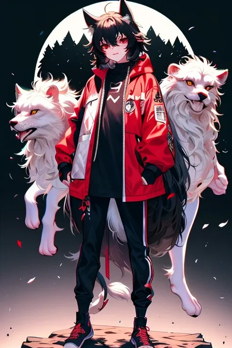 nue,  fox head, wolf carcass, xiaoyi, lion's tail, standing picture