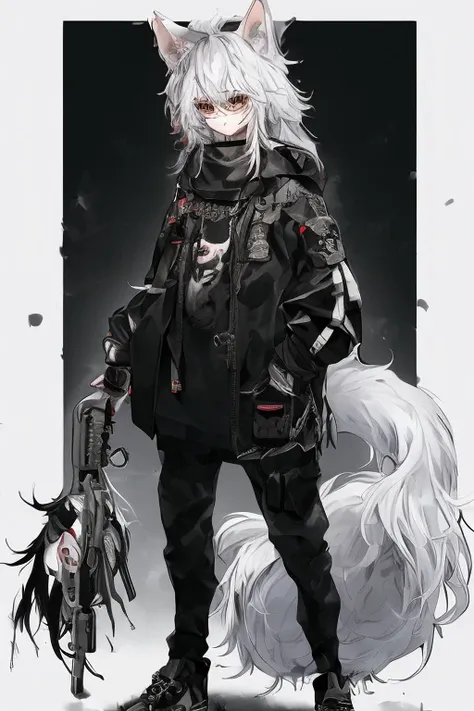 {{{{animal}}}},  fox head, wolf carcass, xiaoyi, lion's tail, standing picture