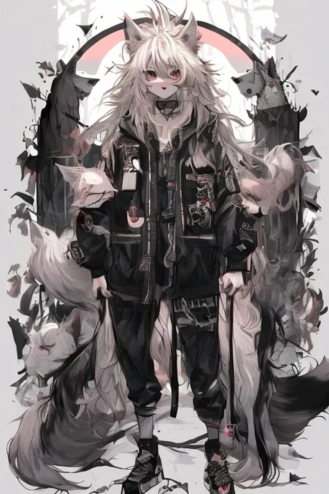 {{{{animal}}}},  fox head, wolf carcass, xiaoyi, lion's tail, standing picture