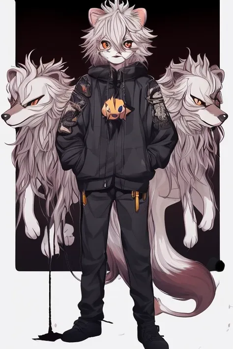 {{{{animal}}}},  fox head, wolf carcass, xiaoyi, lion's tail, standing picture