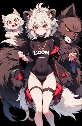 {{{{Demon Beast}}},  fox head, wolf carcass, Xiaoyi, Lions tail, four legs, anime