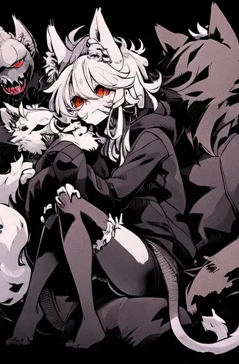 {{{{Demon Beast}}},  fox head, wolf carcass, Xiaoyi, Lions tail, four legs, anime