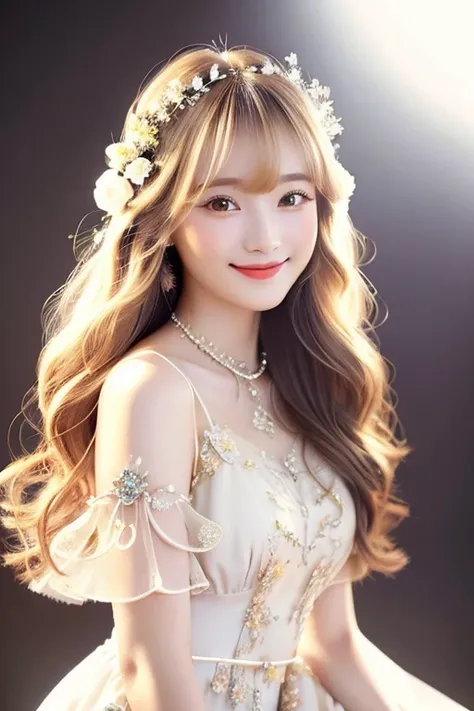 smile, colorless background, , , straight hair, long hair, , ,bangs, (beautiful and detailed face), (detailed and beautiful eyes), whole body、dress、luxury fabric、、super delicate、super beauty,long hair、positive、super beauty、漢服ピンクdress、palace、blonde hair、ロリー...