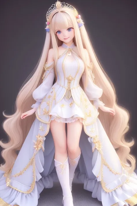 smile, colorless background, , , straight hair, long hair, , ,bangs, (beautiful and detailed face), (detailed and beautiful eyes), whole body、dress、luxury fabric、、super delicate、super beauty,long hair、positive、super beauty、漢服ピンクdress、palace、blonde hair、ロリー...