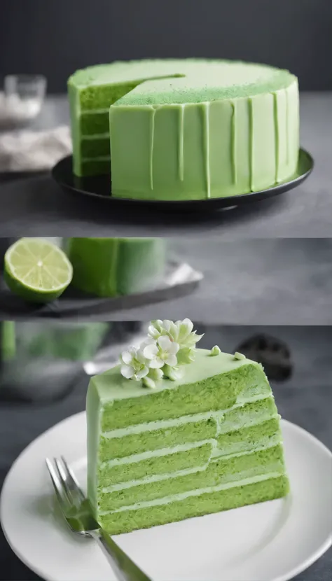 Delicious matcha cake，green cake，light，专业photography，Studio lights up，Studio environment，photography，intricate details，Ultra-detailed，Super real photos，8K Ultra HD