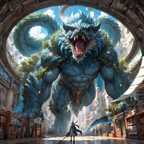 Giant creature, aesthetic, extremely detailed, Giant Creature, Mage, Angel, Detailed, a masterpiece digital painting by Greg Rutkowski and James Gurney, trending on Artstation, tube casting, angels are flying,  Creature, Monster Hunter Illustrations art bo...