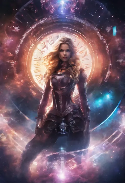 (best quality,4k,8k,highres,masterpiece:1.2),ultra-detailed,(realistic,photorealistic,photo-realistic:1.37),time travel device-equipped,time-leaping,beautiful girl,stunning portrayal of time and space,retro-futuristic outfit,mysterious atmosphere,glowing d...