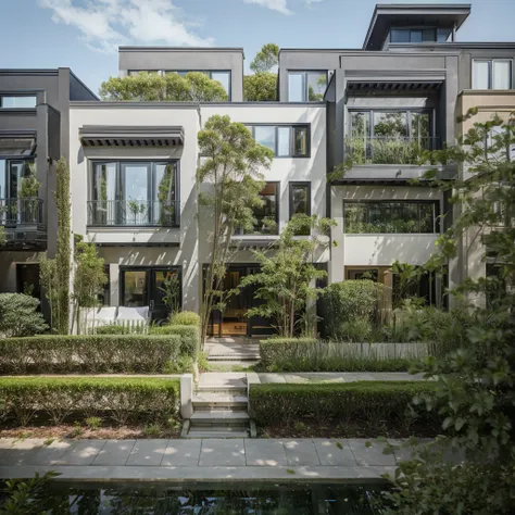 townhouse, daytime, greenery, modern style