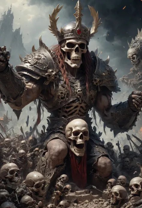 Giant Skull King, final showdown, epic scene, by Boris Groh, best quality, masterpiece, high details, Ultra intricate detailed