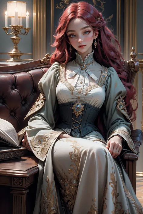 { - anatomy error}(Masterpiece - Ultra-detailed, very high resolution) Prepare to be enchanted by a true masterpiece that combines ultra-detailed art with high-resolution rendering. This work depicts a mesmerizing woman with very long red hair (1.3) and ca...