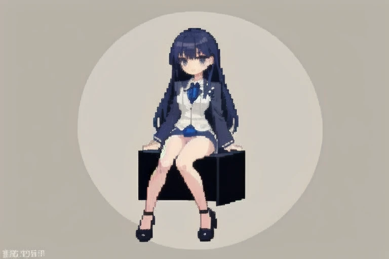 raise your heels, Sit down and show your butt from the front, holding my knees, white panties, blazer jacket, long hair, , cute,Pixel art