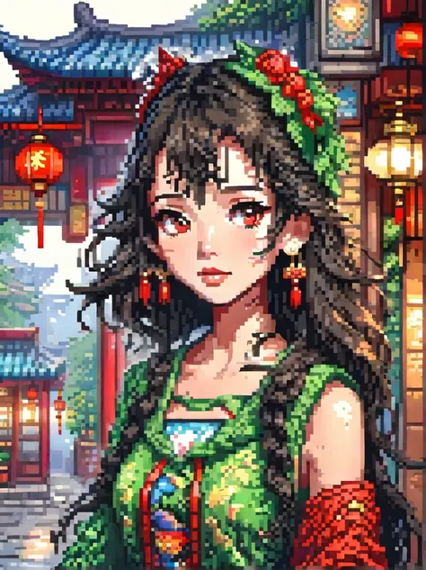 (pixel art:1.5)，View from below，(((full body portrait)))，cute的妖精女孩，a girl，(((slightly smaller body))), ((拥有极其cute且美丽的编织发型的动漫妖精)), latex micro bikini，(((a flat chest))), ((((black hair:1.35, red inner hair，ear breathing)))),(((red eyes:1.3))), complex的眼睛，Be...