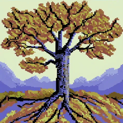 pixel art, pixel art maple tree, cubist painting, neo-cubism, layered overlapping geometry, art deco painting, dribbble, geometr...