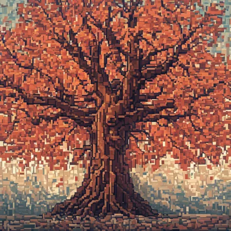 pixel art, pixel art maple tree, cubist painting, neo-cubism, layered overlapping geometry, art deco painting, dribbble, geometr...