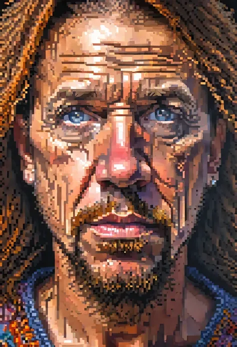 pixel art painting by Chuck Close, best quality, masterpiece, high details, Ultra intricate detailed