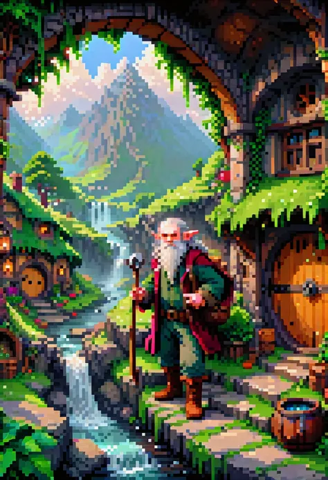 pixel art, "The Hobbit", fantasy, (best quality, masterpiece, Representative work, official art, Professional, high details, Ultra intricate detailed:1.3)