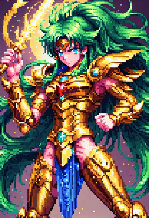 pixel art, "Saint Seiya", fantasy, (best quality, masterpiece, Representative work, official art, Professional, high details, Ultra intricate detailed:1.3)