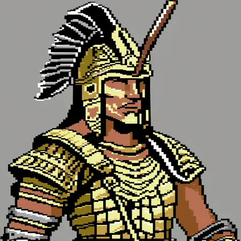 pixel art, pixel art portrait of an ancient warrior, full armor, detailed pixel shading, emotive eyes, #realistic metallic textu...