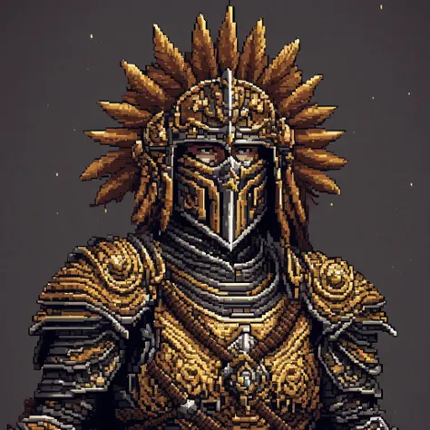 pixel art, pixel art portrait of an ancient warrior, full armor, detailed pixel shading, emotive eyes, #realistic metallic textu...