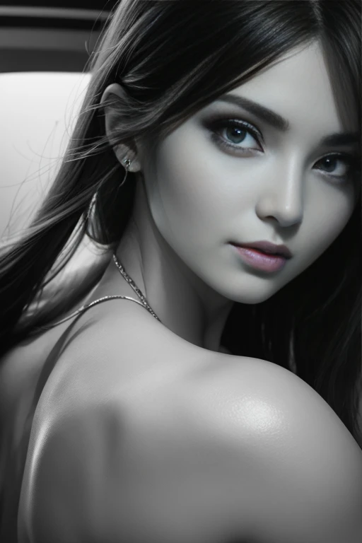 Photorealistic, blackandwhite and coloured, womans face, close up, beautiful, 8k, detailed, q2