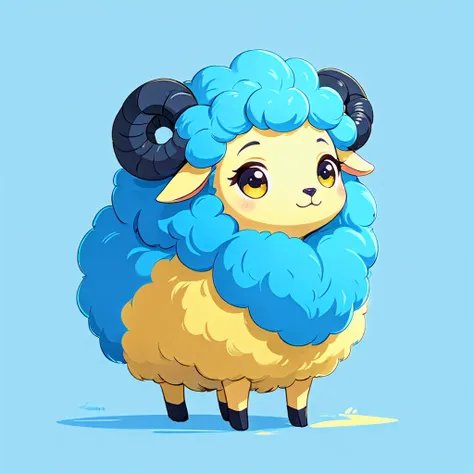 super fluffy yellow and blue sheep in goro fujita art style
