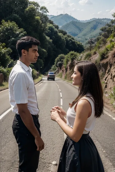 men and women meeting at a road near a hill