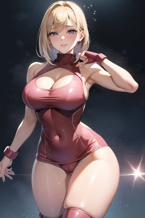 ((a 25yo girl), Sayla Mass, elegant), bending waist,whole body、see the beholder, young woman,(with sparkling eyes and a contagious smile),(her thin pubic hair:1.3),shy、blush、expression of ecstasy、erotic、charming、Charm、bob short、bangs、shiny blonde hair、blue...