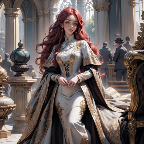 { - anatomy error}(Masterpiece - Ultra-detailed, very high resolution) Prepare to be enchanted by a true masterpiece that combines ultra-detailed art with high-resolution rendering. This work depicts a mesmerizing woman with very long red hair (1.3) and ca...