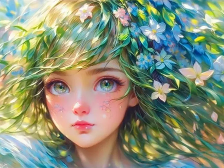 (best quality,ultra-detailed),beautiful detailed eyes, detailed lips, long eyelashes,girl, green garden,clear blue sky,bright sunlight,summer day,movement,delicate balance,crying expression,vibrant colors,marvelous moment,graceful,medium:oil painting,impre...