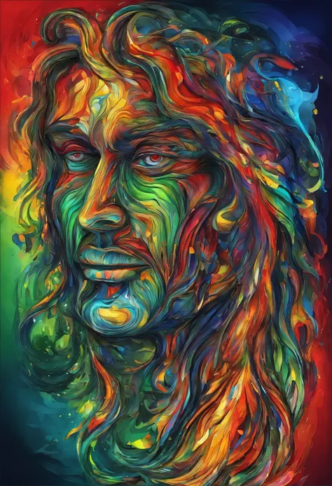 3d watercolor abstract,dark background,high resolution,high quality,colorful,green,red,blue,black eyes crying,long hair,sad,angty