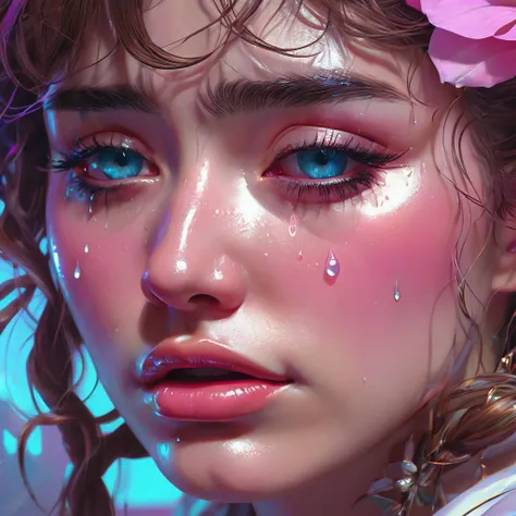 crying, aesthetic, extremely detailed, crying eyes, sweet, vaporwave aesthetic, synthwave, digital painting, artstation, concept...