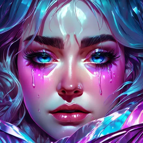 crying, aesthetic, extremely detailed, crying eyes, sweet, vaporwave aesthetic, synthwave, digital painting, artstation, concept...