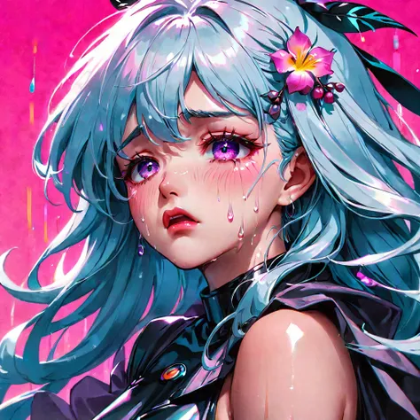 crying, aesthetic, extremely detailed, Crying eyes, sweet, vaporwave aesthetic, synthwave, digital painting, artstation, concept art, smooth, sharp focus, illustration, art by artgerm and greg rutkowski and alphonse mucha