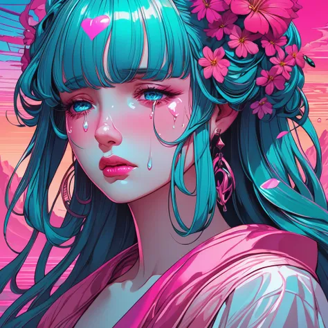 crying, aesthetic, extremely detailed, Crying eyes, sweet, vaporwave aesthetic, synthwave, digital painting, artstation, concept art, smooth, sharp focus, illustration, art by artgerm and greg rutkowski and alphonse mucha