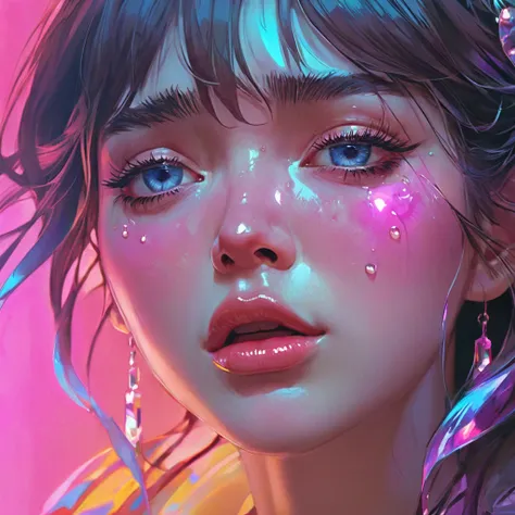 crying, aesthetic, extremely detailed, crying eyes, sweet, vaporwave aesthetic, synthwave, digital painting, artstation, concept...