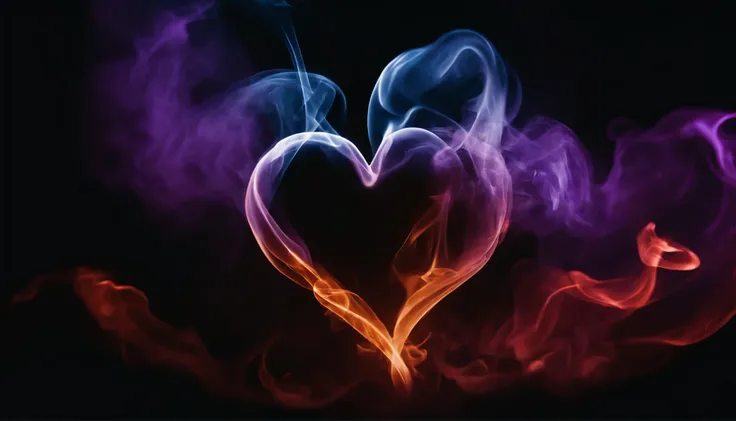 Black background, (smoke with heart shape)