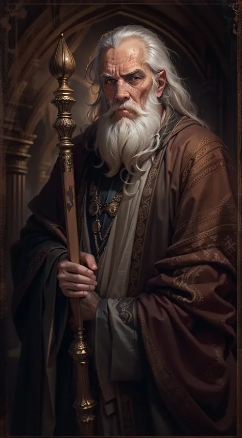 (best quality)an old testament bald man, craying detailed,[distinguished, wise, experienced], [white-gray hair, beard, no eyebrows, wrinkles], [commanding presence, serious expression], [ancient robes, staff, religious symbols], [best quality, realistic, d...