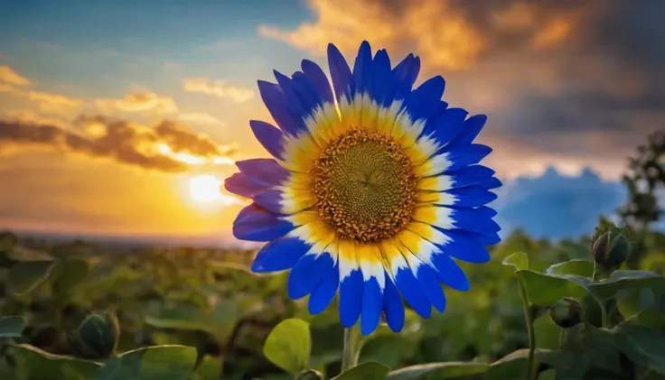 A  flower and blue sky，Clouds and the sun rises