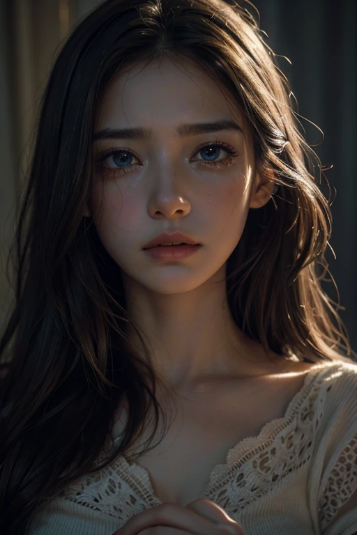 highres,vivid colors,beautiful detailed eyes,beautiful detailed lips,extremely detailed face,emotional expression,crying girl,teardrops,
portrait,realistic lighting,emotional intensity,soft shadows,hopeless atmosphere,sadness,human emotion,skilled artists ...