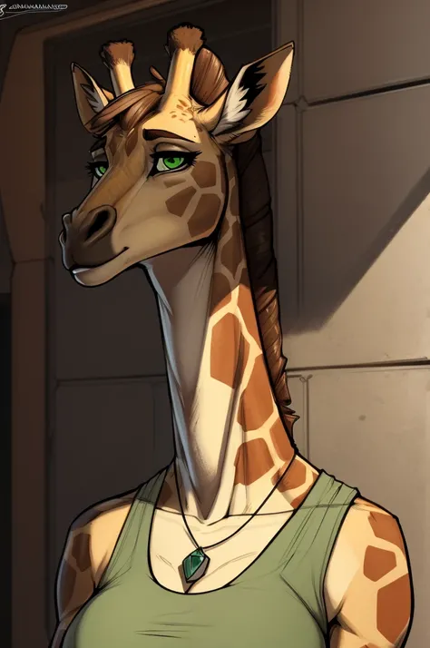 Very_Tall_Lanky_mature_giraffe female khaki_furry_body faded_green_eyes sportra solo giraffe_snout Masterpiece best_quality absurdres highly_detailed cleanly_drawn_eyes anthro_only by_claweddrip, by_greasymojo, by_underscore-b, by_runawaystride
