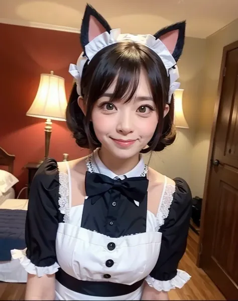 A cute maid wearing cat ears