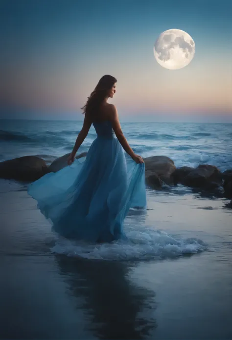 (best quality,photorealistic,photography,masterpiece:1.2),ultra-detailed,1girl,water,flowers,
blue theme,dress,moon,standing in the water,flowy long skirt,flowers,
petals,minimalism,seascape,sea view,ocean,full moon, dynamic action,
dynamic scene