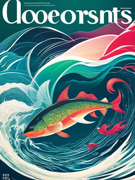 Magazine cover 1.2 magazine cover 1.2 Magazine cover 1.2 masterpieces. The complex and detailed dream-like art style has a big fish jumping upward. The dynamic is bright and clear. The waves in the sea are fluid and dynamic. The dark green gradient on the ...