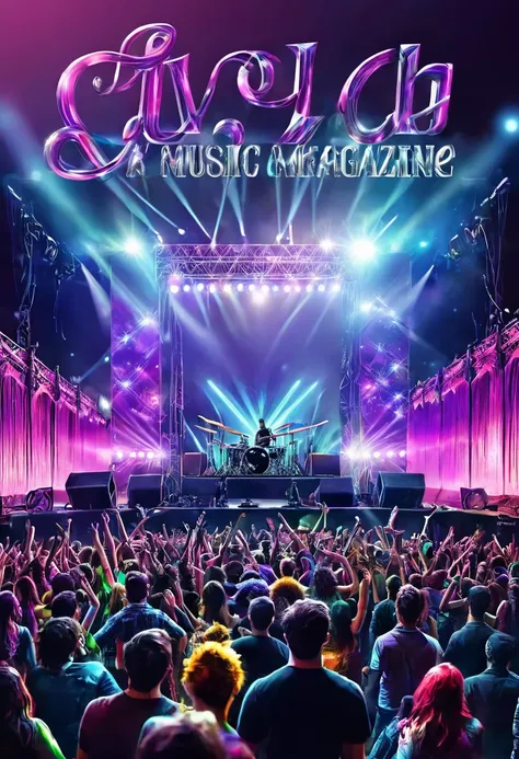 ((create a music and concert magazine cover:1.5, lots of people lights stage with a band playing, epic:1.4)), ((flashy and colorful cover:1.5)), ((Imaginative scene)), (( title on cover, (Rock Concert:1.3))),((highly detailed: 1.4), ((Masterpiece)), (Hyper...