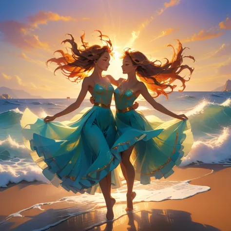 (best quality, 4k, 8k, highres, masterpiece:1.2),ultra-detailed,(realistic, photorealistic, photo-realistic:1.37),Dancing on the Sea Surface,wind-swept hair and flowing skirts,graceful pose and perfect form,dynamic and fluid movements,dramatic lighting emp...